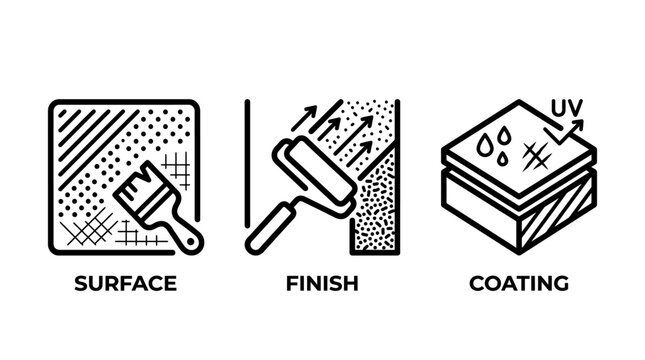 Industrial surface finishing and protective coating process icons set with industrial protection painting treatment maintenance waterproof manufacturing application durability technical