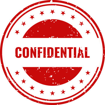 Confidential stamp graphic red circle with stars and distressed texture for sensitive documents