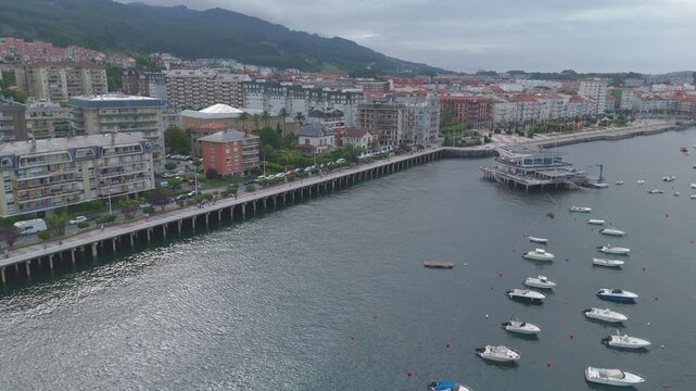 Castro urdiales aerial view with harbour and boats