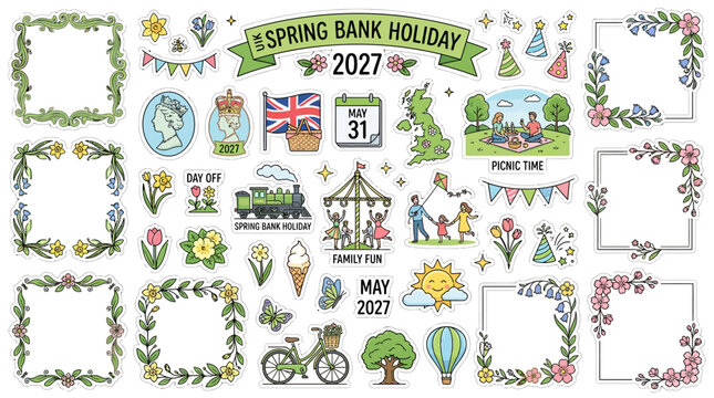 spring bank holiday, floral border, illustrations