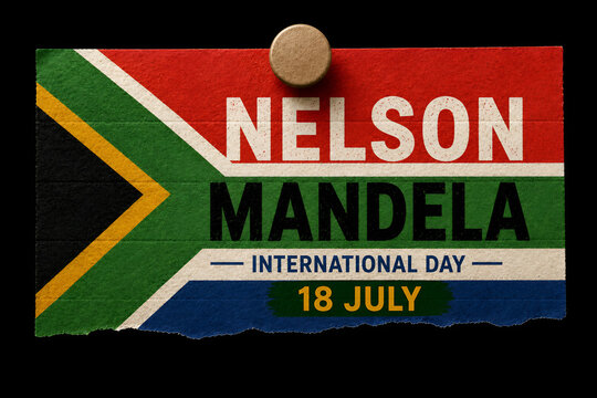 Nelson Mandela International Day 18 July Greeting Banner with South Africa Flag Paper Background