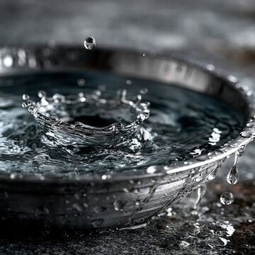 A single water drop create a crown splash on a surface of water