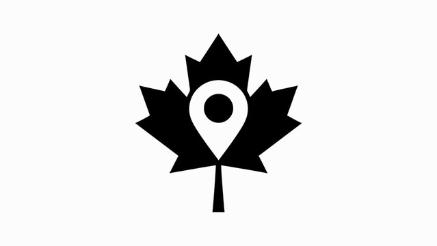 Black maple leaf with location pin icon design.