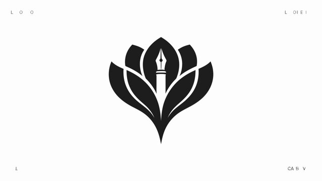 Elegant black lotus flower with feather quill design.