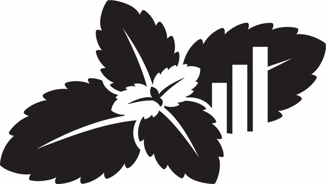 Black and white mint leaf with bar graph design.