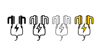 Four stylized brain icons with lightning bolts representing ideas and creativity in black and gold tones © Shafia