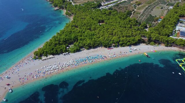 Aerial view of zlatni rat golden horn beach in bol croatia