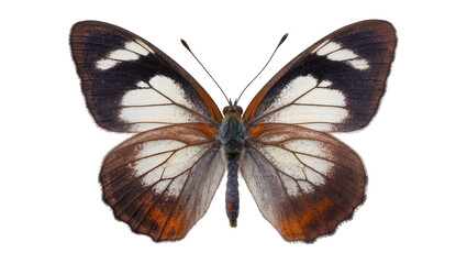 Isolated tropical butterfly showcasing stunning brown, white, and black wing patterns © Oisin
