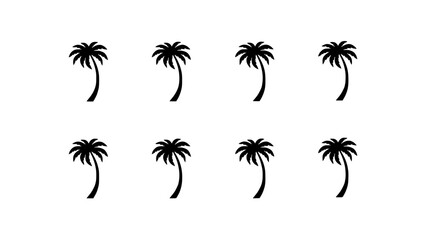 Naklejka premium Palm Trees Silhouetted in a 4x2 Grid Pattern Featuring Tree, Silhouette, Black with White and Tropical Elements for Beach