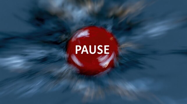Elegent photo of A red button with the word PAUSE centered over a blurred abstract background. This represents a conceptual pause or break for business and lifestyle management.