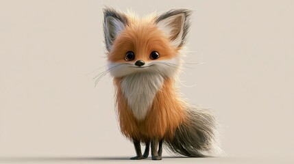 Fototapeta premium Furry fox stands alone on a plain background.