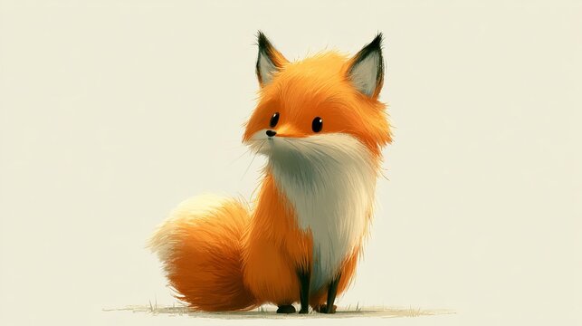 Furry fox stands alone on a plain background.