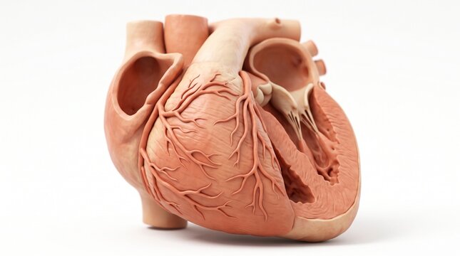 Detailed human heart anatomical model isolated on a clean white studio background