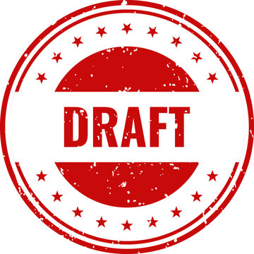 Red rubber stamp with 'draft' text and stars isolated on white background document approval concept