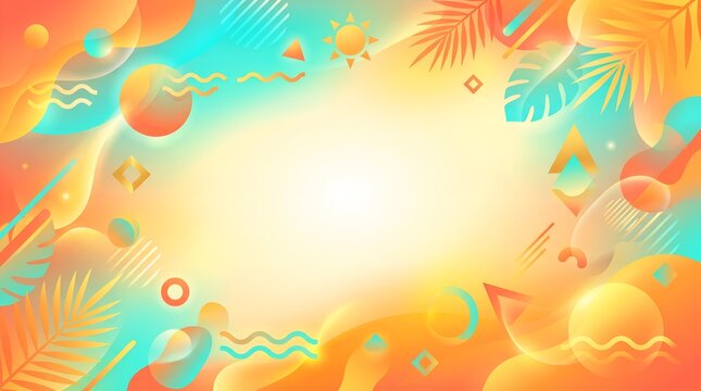 Abstract Summer Tropical Background with Bright Colorful Geometric Shapes and Copy Space