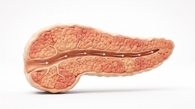 Human pancreas anatomical model isolated on a clean white background