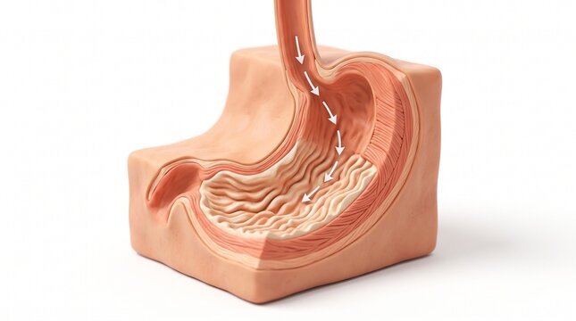 Stomach and esophagus cutaway showing the internal folds of the stomach wall