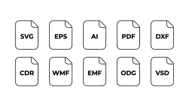 Document File Icons Set with Svg Eps Ai Pdf Dxf Cdr Wmf Emf Odg Vsd Labels for File Format Concept Design