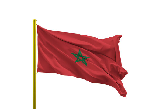 Morocco flag waving on a golden pole isolated on Transparent Background