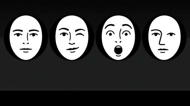Stylized Human Faces with Different Expressions Icons