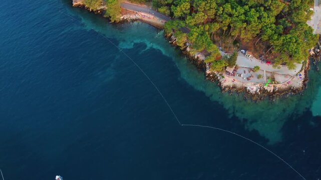 Aerial view of lanterna beach on hvar island in croatia