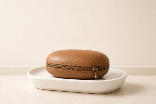 Leather Soap Bar With Brass Zipper