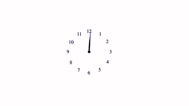 Clock spinning, watch animation on white background with alpha channel. Clock icon flat style. 12 hours clock dial , twenty-four hours time lapse animation.  Clock moving timer clock rotation animatio