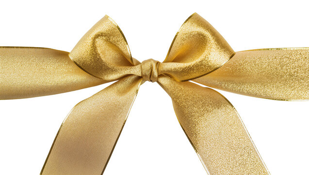 Isolated elegant festive shiny golden glitter Christmas gift ribbon bow for celebration