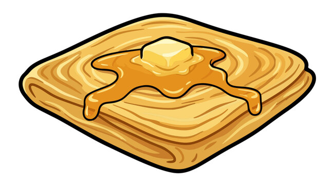 Square Moroccan msemen flatbread pancake with melting butter and honey vector illustration