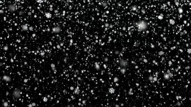 Snowfall overlay on black background for winter ambiance