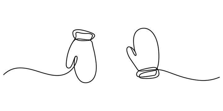 Pair of winter mittens drawn with a single continuous black line on a simple surface