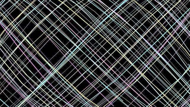 Abstract Crosshatch Pattern Grid Animation With Colorful Sketchy Lines on Black Background