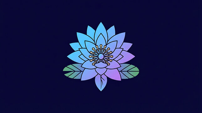Beautiful blue lotus flower icon with gradient petals on a dark background