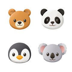 Hand Drawn Animal 3D Emoji Icon Pack Bear, Panda, Penguin, and Koala © chickenwwrrrap