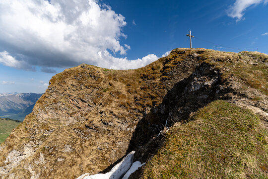 Summit Cross on the Grassy Peak of Fellhorn Mountain, Germany