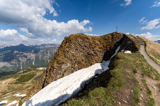 Hiking Path to the Fellhorn Summit Cross in Allgaeu Alps