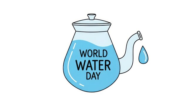World Water Day glass kettle with water drop icon