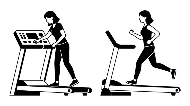 Woman exercising on treadmill silhouette sequence