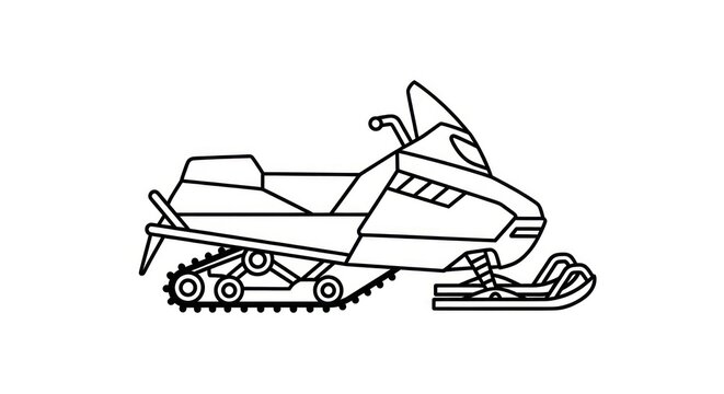 Snowmobile Line Art Outline Vector Illustration