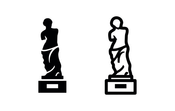 Ancient Greek statue classical sculpture graphic icons set on white background.