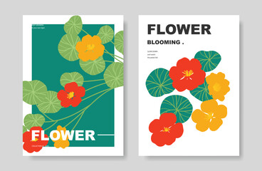 Obraz premium Modern floral card background vector. Minimal hand drawn botanical flowers template background. Design illustration for wedding, vip cover, poster, rsvp modern card, birthday party.