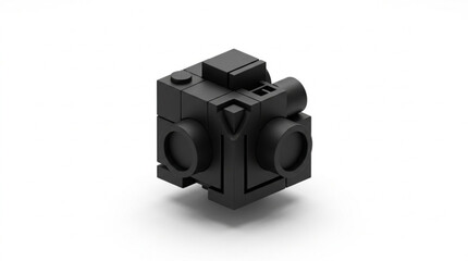 Fototapeta premium Black Lego cube with stud connectors isolated on white background