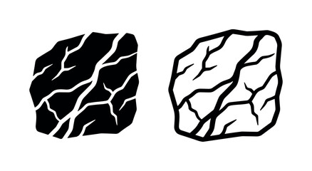 Single Cracked Stone Block Icons, Solid and Outline Style Geological Vector Illustration © liubomir118809