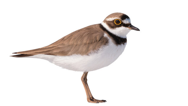 Isolated elegant plover bird, distinctive yellow eye rings and brown plumage, side profile view