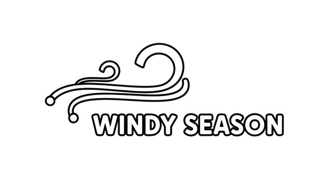 Windy Season text design with stylized wind swirls