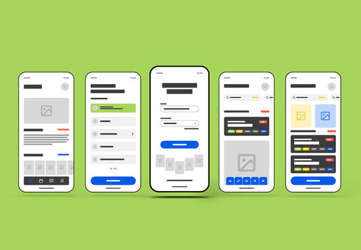 Modern Mobile App UI Kit Wireframe Template