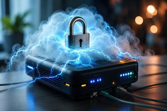 Cloud Cybersecurity Concept with Padlock Protection