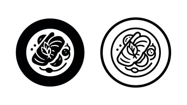 Gourmet food plate top view icon set