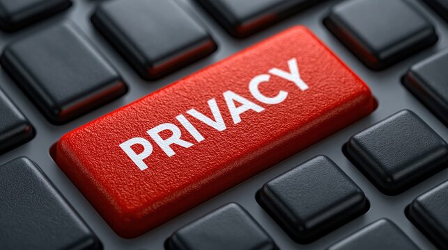 Elegent photo of A red button labeled Privacy sits prominently on a computer keyboard. This image represents data protection and cybersecurity concepts for digital security campaigns.