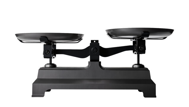 Isolated classic old-fashioned balance scale with two weighing pans, studio shot
